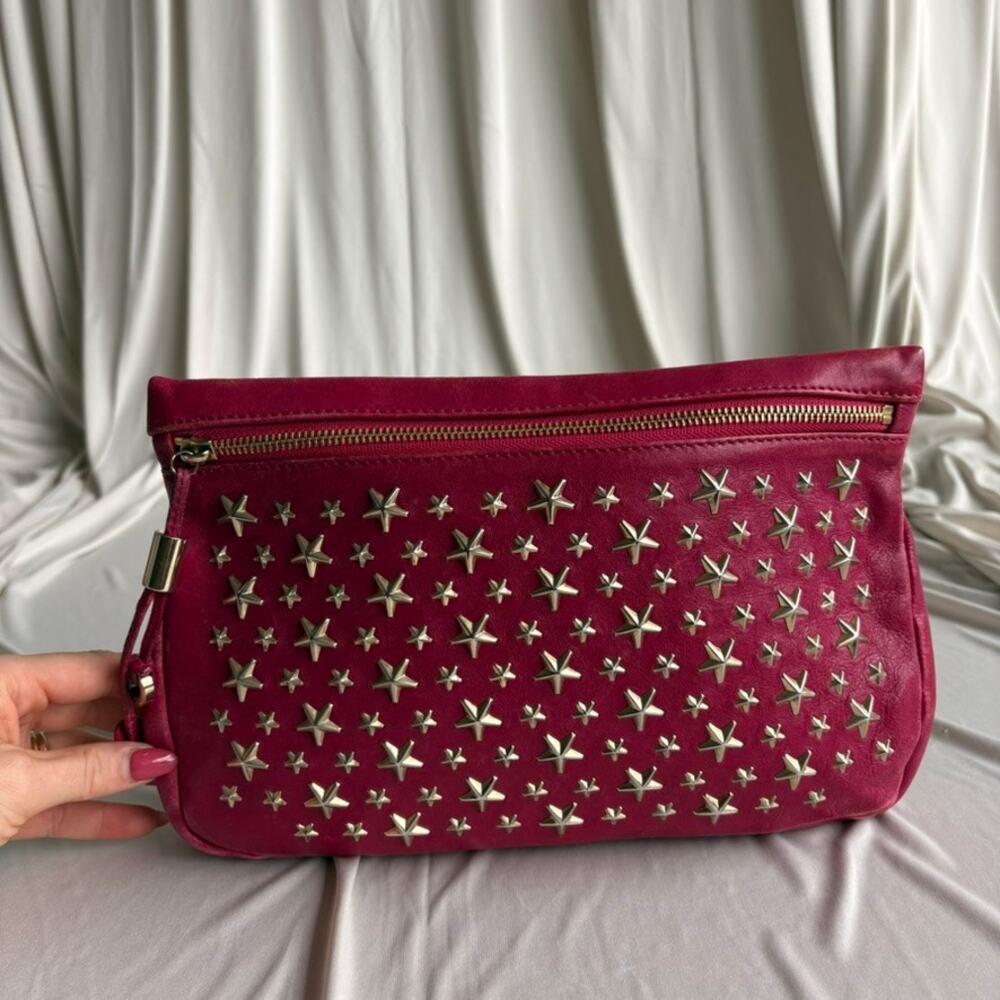 Jimmy Choo Star Stud Clutch - Raspberry Pink Leather, Gold Hardware - Picture 13 of 16